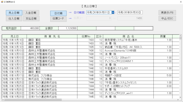 画面表示(売上日報)